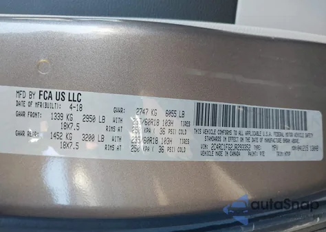 2018 Chrysler Pacifica Touring Plus z USA, uszkodzony, nr VIN 2C4RC1FG2JR293352